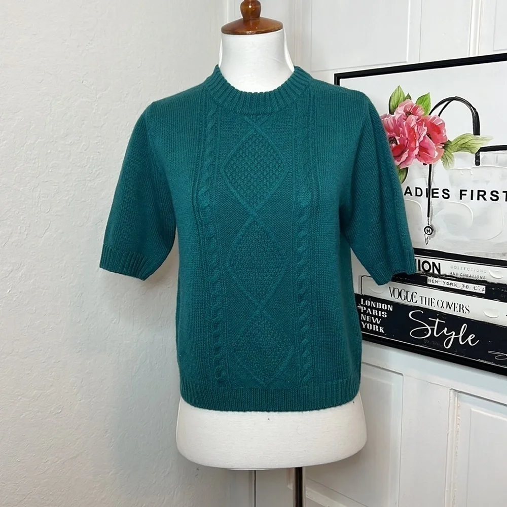 Amour Vert Jude Short Sleeve wool Sweater in Jadeite Size XS - Picture 2 of 8